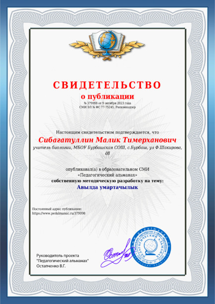 Свидетельство о публикации № 379098