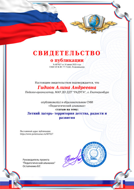 Свидетельство о публикации № 487027