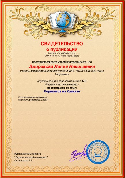 Свидетельство о публикации № 48976