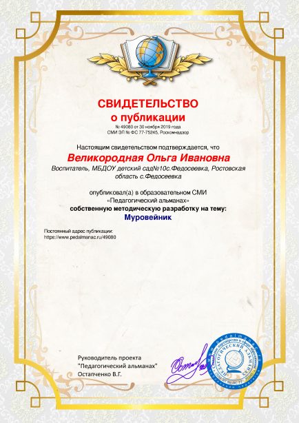 Свидетельство о публикации № 49080