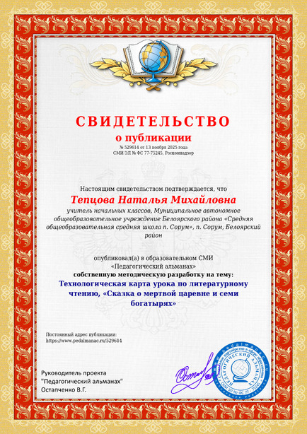 Свидетельство о публикации № 529614