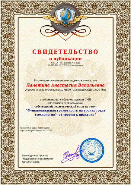 Свидетельство о публикации № 537297