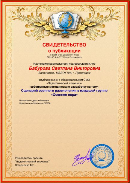 Свидетельство о публикации № 62256