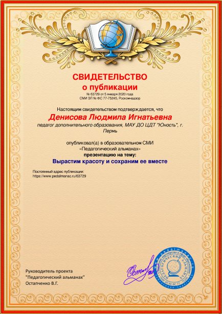 Свидетельство о публикации № 63729