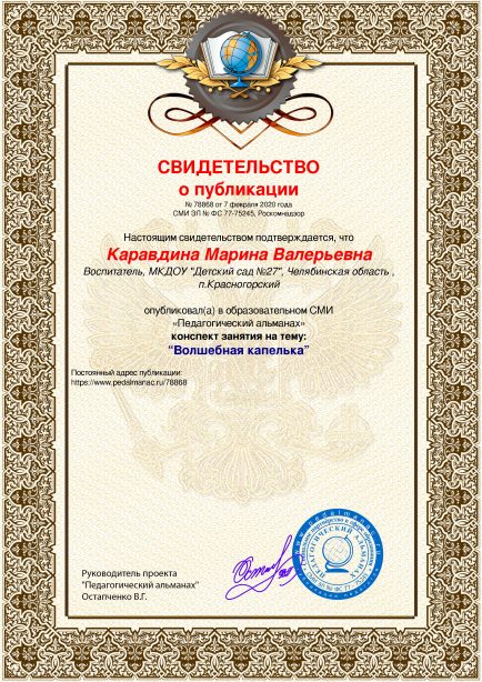 Свидетельство о публикации № 78868