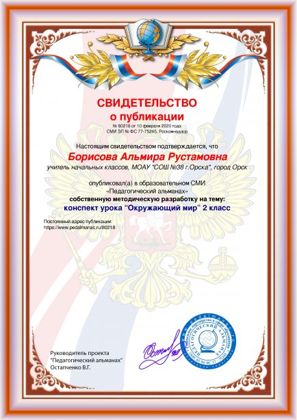 Свидетельство о публикации № 80218